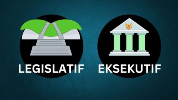 Ilustrasi tiga pilar kekuasaan di Indonesia, legislatif, eksekutif, dan yudikatif