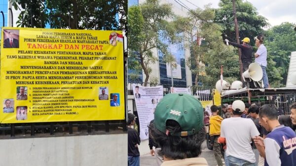 Aksi LSM PIKAD dan FPKMP saat berunjuk rasa di depan kantor ATR/BPN Jakarta