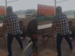 Tangkapan layar video viral yang memperlihatkan dugaan tindak kekerasan terhadap seorang pria di Palembang.