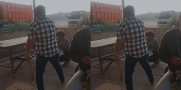 Tangkapan layar video viral yang memperlihatkan dugaan tindak kekerasan terhadap seorang pria di Palembang.